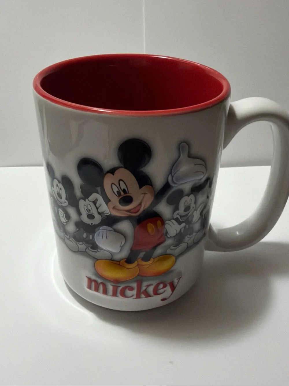 Walt Disney World Disney Parks Mickey Mouse 3D Coffee Mug White Red interior cup